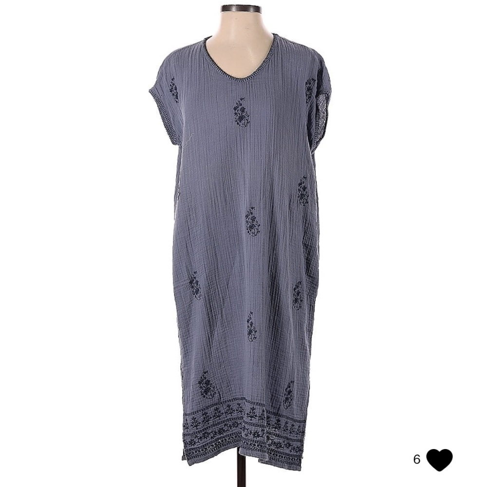 Boho kaftan dress. XSP. 100% cotton. Muslin/cheesecloth feel. Blue/gray.